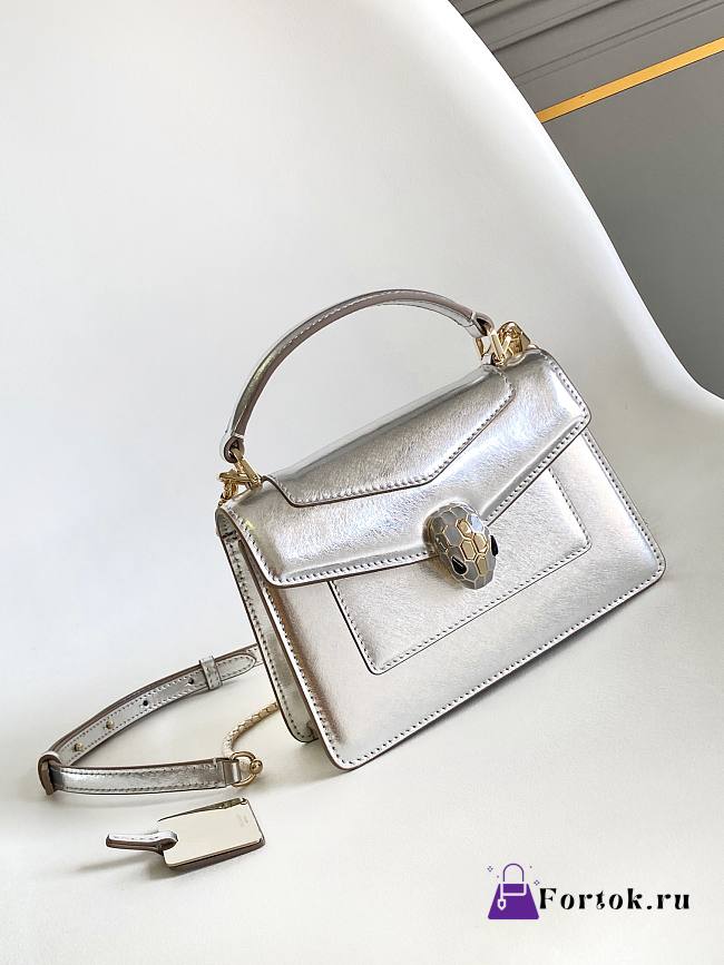Fortok BVLGARI Serpenti Forever Mini Bag Metallic Silver 19 X 11 X 5.5 Cm - 1