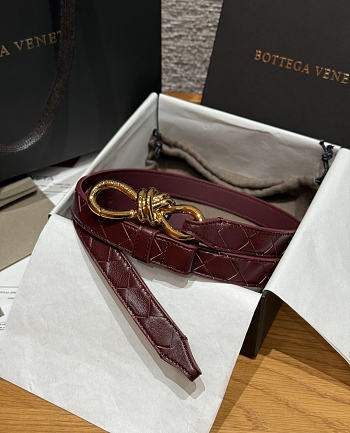 Fortok Bottega Veneta Intrecciato Leather Belt Burgundy Knot Buckle 2cm