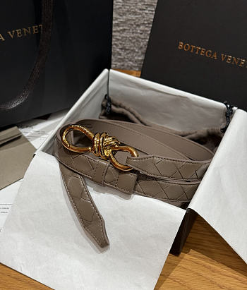 Fortok Bottega Veneta Intrecciato Leather Belt Light Brown Knot Buckle 2cm