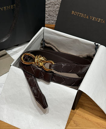 Fortok Bottega Veneta Intrecciato Leather Belt Chocolate Brown Knot Buckle 2cm