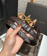 Fortok Bottega Veneta Intrecciato Leather Belt Chocolate Brown Knot Buckle 2cm - 4