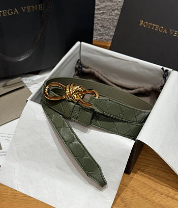 Fortok Bottega Veneta Intrecciato Leather Belt Green Knot Buckle 2cm