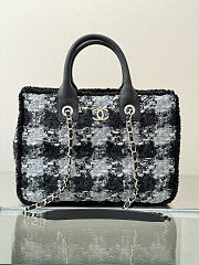 Fortok Chanel Tweed Tote Bag Black 24x33.5x11cm - 1