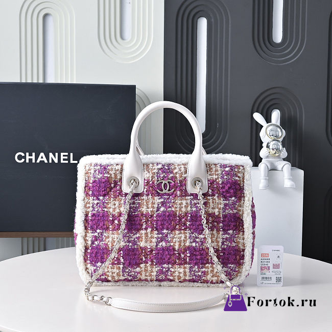 Fortok Chanel Tweed Small Tote Bag Purple 24*33.5*11cm - 1