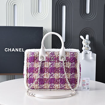 Fortok Chanel Tweed Small Tote Bag Purple 24*33.5*11cm