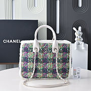 Fortok Chanel Tweed Small Tote Bag Green 24x33.5x11cm - 1
