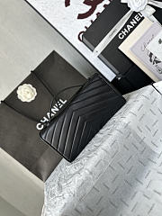 Fortok Chanel Chevron Quilted Top Handle Envelope Clutch Black 10-26-5CM - 6