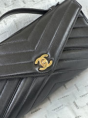 Fortok Chanel Chevron Quilted Top Handle Envelope Clutch Black 10-26-5CM - 2