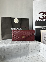 Fortok Chanel Chevron Quilted Top Handle Envelope Clutch Burgundy 10-26-5CM - 1