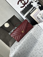Fortok Chanel Chevron Quilted Top Handle Envelope Clutch Burgundy 10-26-5CM - 6