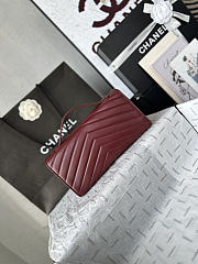 Fortok Chanel Chevron Quilted Top Handle Envelope Clutch Burgundy 10-26-5CM - 4