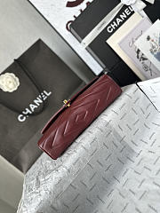 Fortok Chanel Chevron Quilted Top Handle Envelope Clutch Burgundy 10-26-5CM - 5