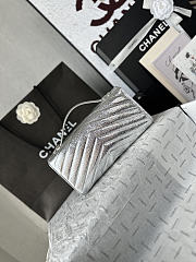 Fortok Chanel Chevron Quilted Top Handle Envelope Clutch Metallic Silver 10-26-5CM - 6