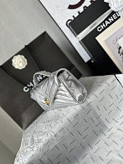 Fortok Chanel Chevron Quilted Top Handle Envelope Clutch Metallic Silver 10-26-5CM - 5