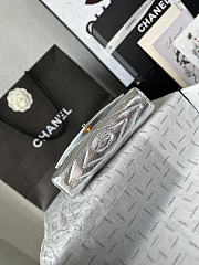 Fortok Chanel Chevron Quilted Top Handle Envelope Clutch Metallic Silver 10-26-5CM - 4