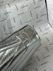 Fortok Chanel Chevron Quilted Top Handle Envelope Clutch Metallic Silver 10-26-5CM - 3