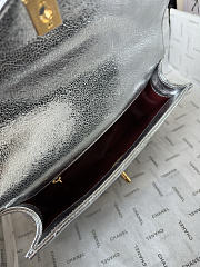 Fortok Chanel Chevron Quilted Top Handle Envelope Clutch Metallic Silver 10-26-5CM - 2