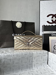 Fortok Chanel Chevron Quilted Top Handle Envelope Clutch Metallic Gold with Silver Hardware 10-26-5CM - 1