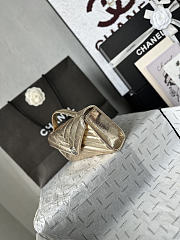 Fortok Chanel Chevron Quilted Top Handle Envelope Clutch Metallic Gold with Silver Hardware 10-26-5CM - 5