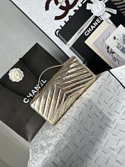 Fortok Chanel Chevron Quilted Top Handle Envelope Clutch Metallic Gold with Silver Hardware 10-26-5CM - 6