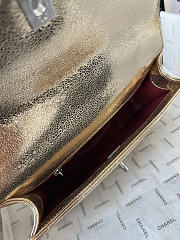 Fortok Chanel Chevron Quilted Top Handle Envelope Clutch Metallic Gold with Silver Hardware 10-26-5CM - 4