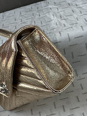 Fortok Chanel Chevron Quilted Top Handle Envelope Clutch Metallic Gold with Silver Hardware 10-26-5CM - 3