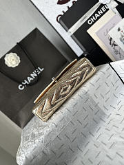 Fortok Chanel Chevron Quilted Top Handle Envelope Clutch Metallic Gold with Silver Hardware 10-26-5CM - 2