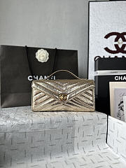 Fortok Chanel Chevron Quilted Top Handle Envelope Clutch Metallic Gold 10-26-5CM - 1