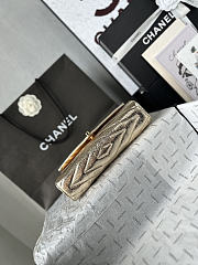Fortok Chanel Chevron Quilted Top Handle Envelope Clutch Metallic Gold 10-26-5CM - 6