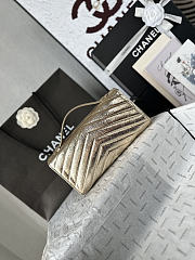 Fortok Chanel Chevron Quilted Top Handle Envelope Clutch Metallic Gold 10-26-5CM - 5
