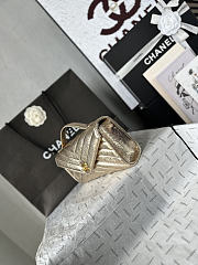 Fortok Chanel Chevron Quilted Top Handle Envelope Clutch Metallic Gold 10-26-5CM - 4