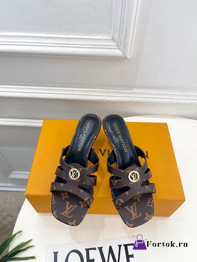 Fortok Louis Vuitton LV Frame Mules Monogram Canvas Brown 5.5cm    - 1