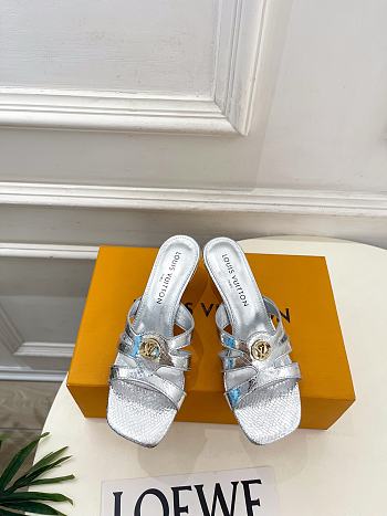 Fortok Louis Vuitton LV Frame Mules Metallic Silver 5.5cm    