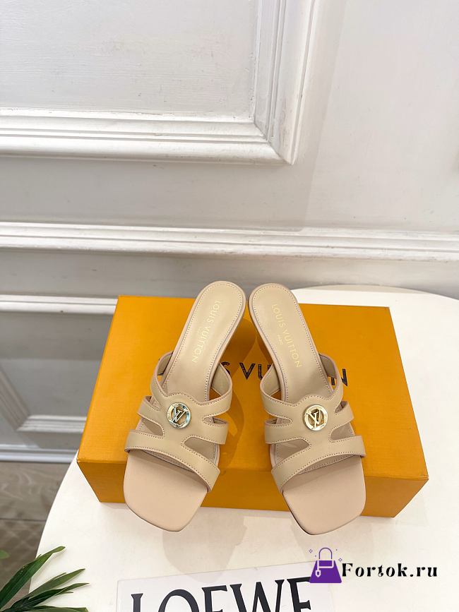 Fortok Louis Vuitton LV Frame Mules Leather Beige 5.5cm     - 1