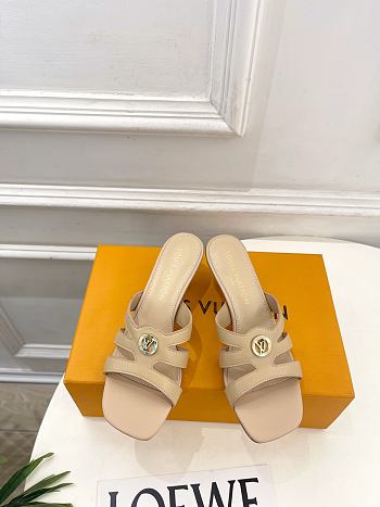 Fortok Louis Vuitton LV Frame Mules Leather Beige 5.5cm    