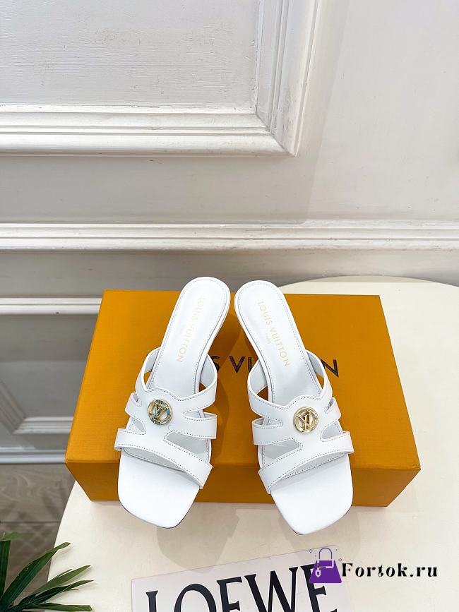 Fortok Louis Vuitton LV Frame Mules Leather White 5.5cm     - 1