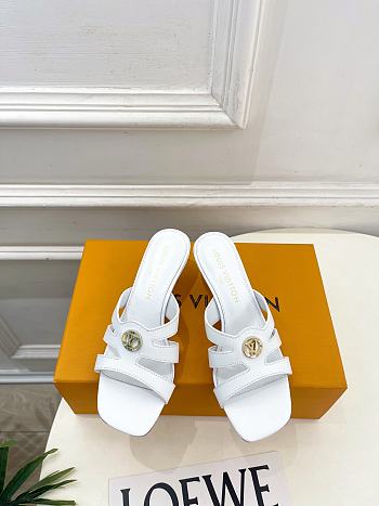 Fortok Louis Vuitton LV Frame Mules Leather White 5.5cm    