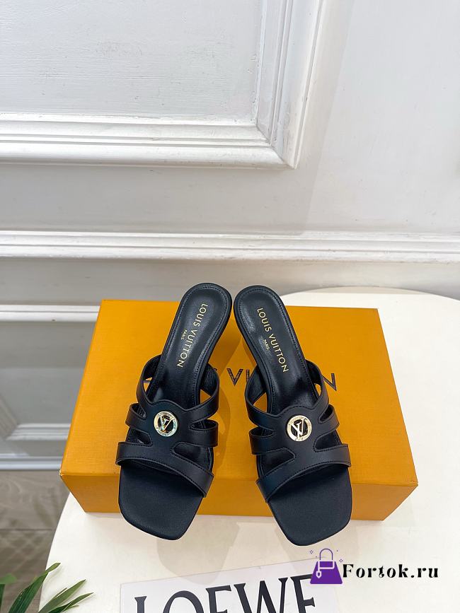 Fortok Louis Vuitton LV Frame Mules Leather Black 5.5cm     - 1