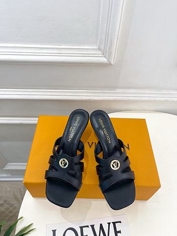 Fortok Louis Vuitton LV Frame Mules Leather Black 5.5cm    