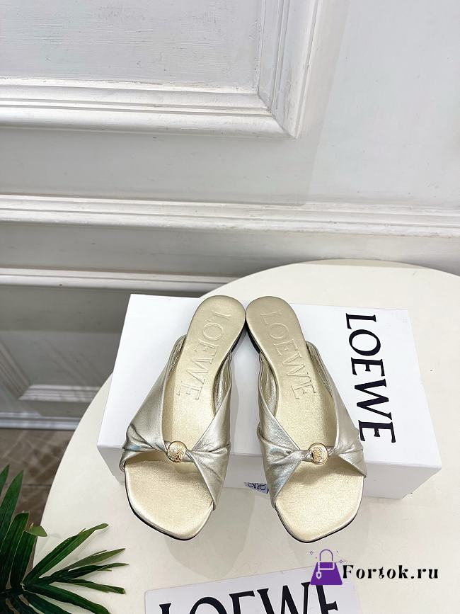 Fortok Loewe Pebble Soft Slides Metallic Silver Flats - 1