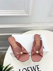 Fortok Loewe Pebble Soft Slides Leather Pink Flats - 3