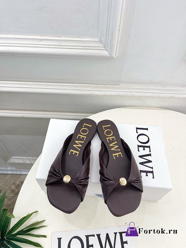 Fortok Loewe Pebble Soft Slides Leather Chocolate Brown Flats - 1