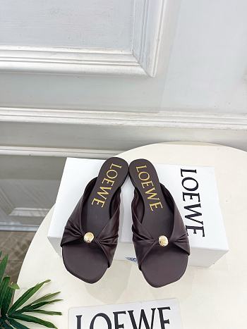 Fortok Loewe Pebble Soft Slides Leather Chocolate Brown Flats