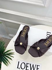 Fortok Loewe Pebble Soft Slides Leather Chocolate Brown Flats - 2