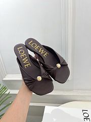 Fortok Loewe Pebble Soft Slides Leather Chocolate Brown Flats - 5
