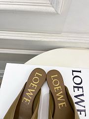 Fortok Loewe Pebble Soft Slides Leather Olive Flats - 4