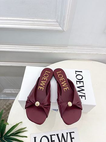 Fortok Loewe Pebble Soft Slides Leather Burgundy Flats