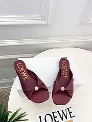Fortok Loewe Pebble Soft Slides Leather Burgundy Flats - 2