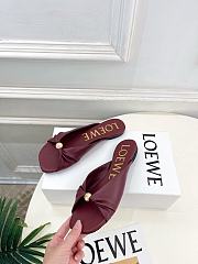 Fortok Loewe Pebble Soft Slides Leather Burgundy Flats - 6