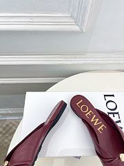 Fortok Loewe Pebble Soft Slides Leather Burgundy Flats - 3